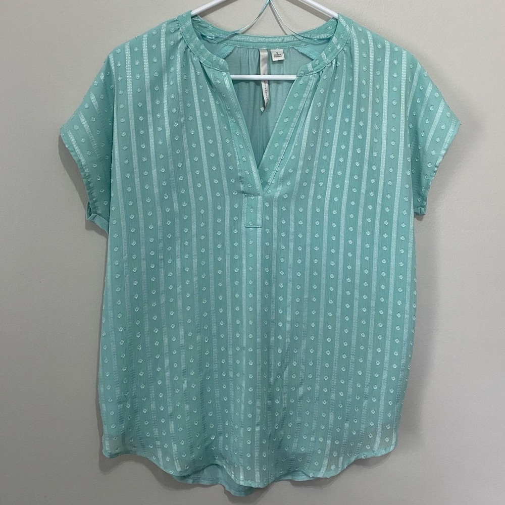 LC Lauren Conrad Mint Teal Vneck cap sleeve blouse Small